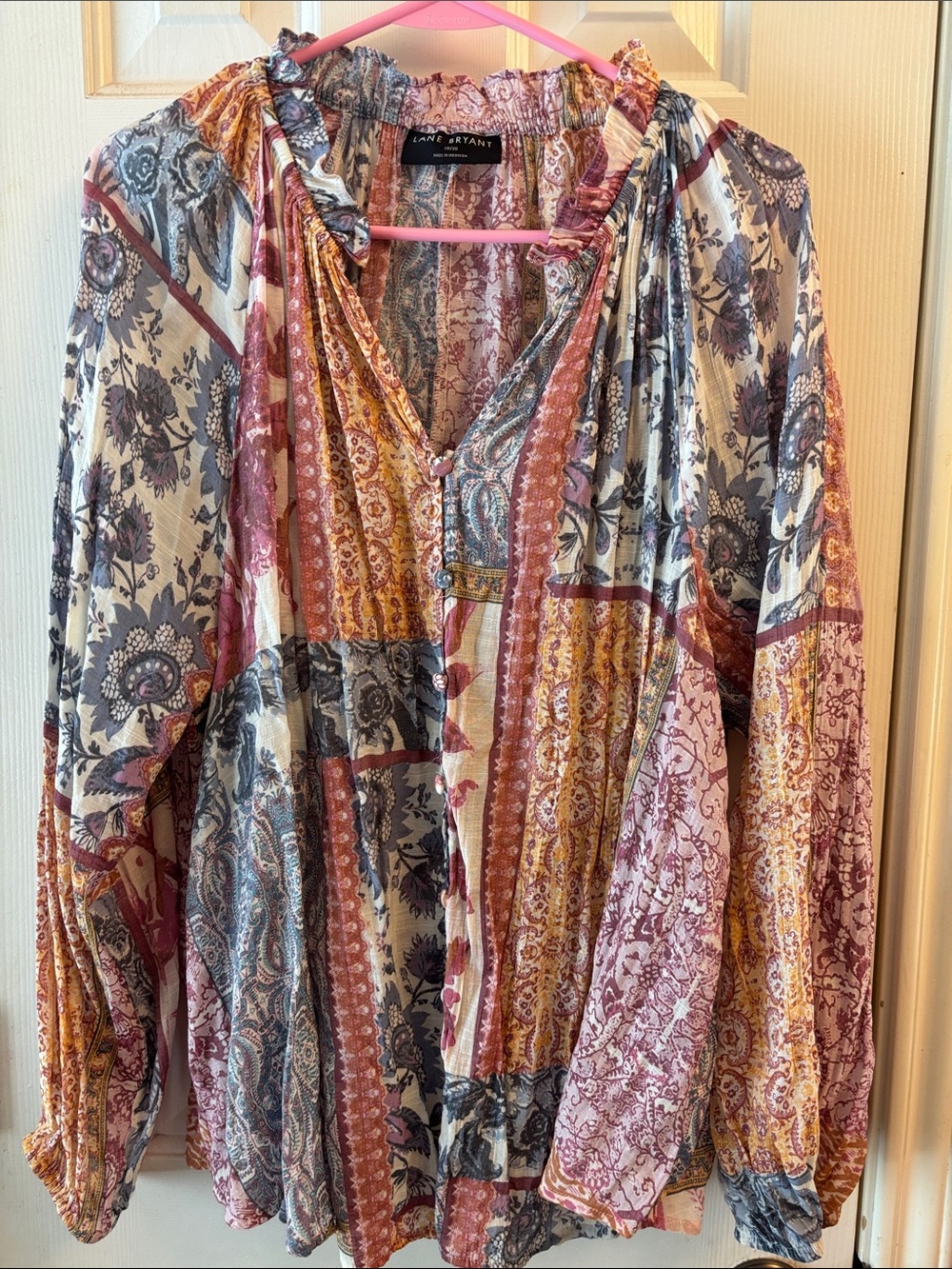 Lane Bryant Patchwork Boho Tunic in Rust, Mustard, Gray, Cream